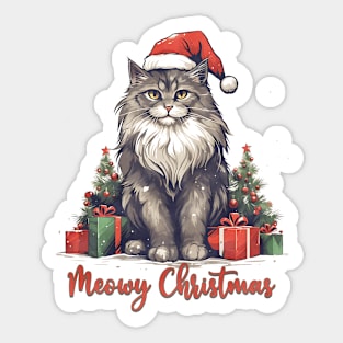 Meowy Christmas Funny Cat Xmas Whimsical Kitty Cat Sticker